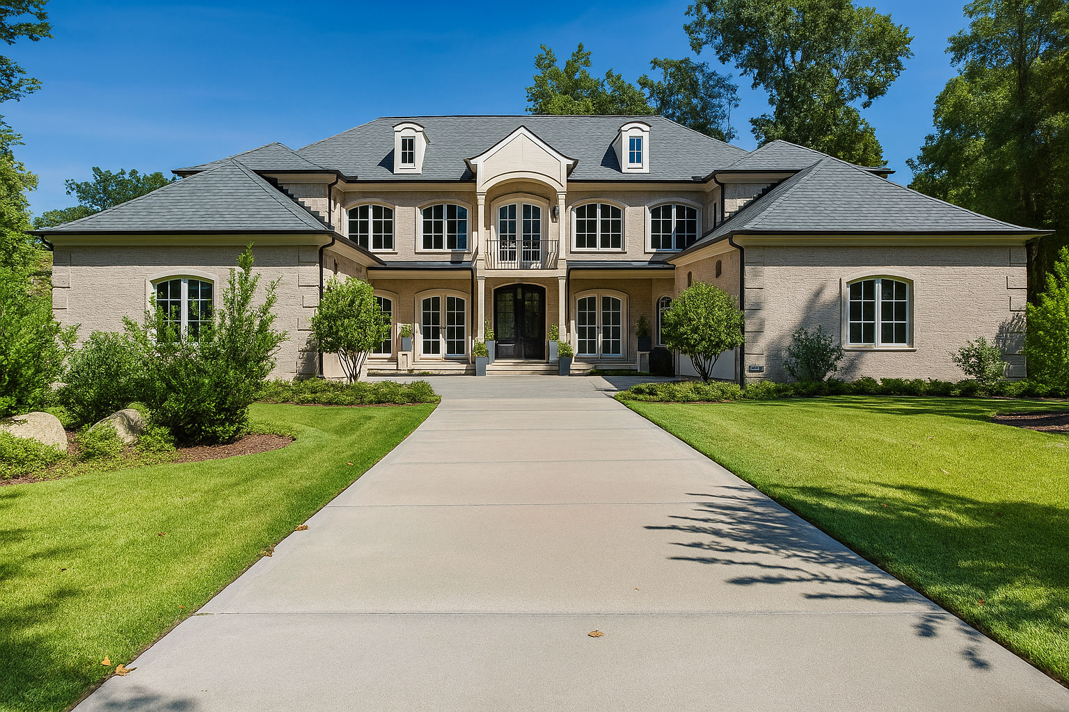 exterior of french inspired custom home in governors club